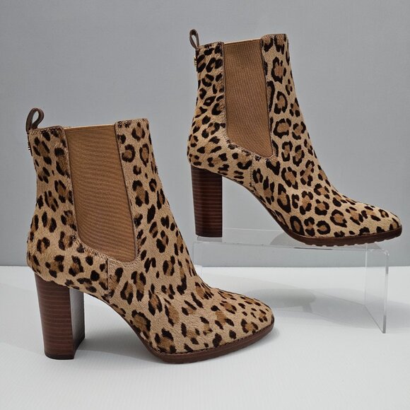 NEW Lauren Ralph Lauren Mylah Ankle Bootie 9.5 Leopard Print Calf Hair Heeled - Picture 3 of 15